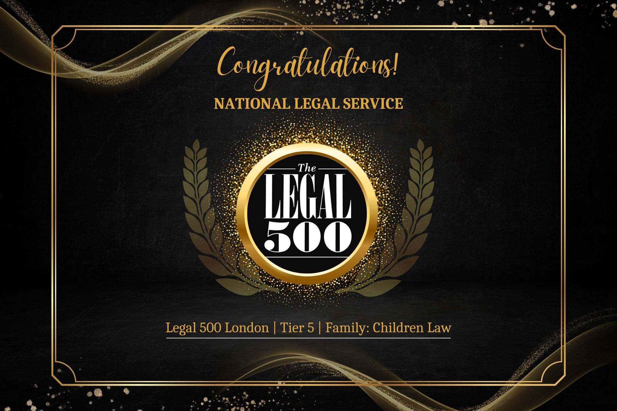 A congratulatory image celebrating NLS achieving Legal 500
