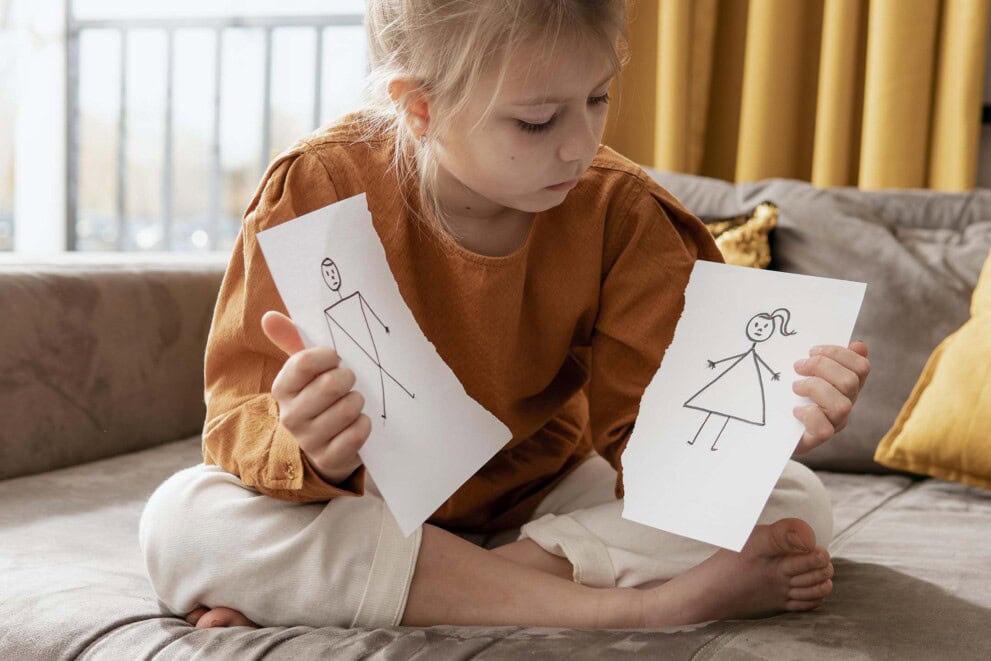 Child Focused Courts: A transformation in family justice? 1 A child choosing between stick figure drawings of a mother and father.